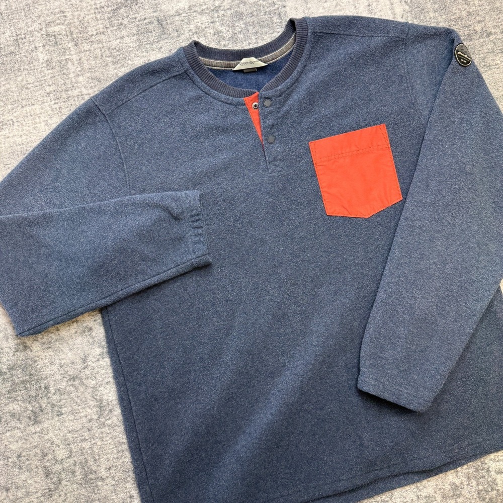 Eddie Bauer Sweater Mens XL Blue Mountain Fleece Henley Pullover Sweatshirt